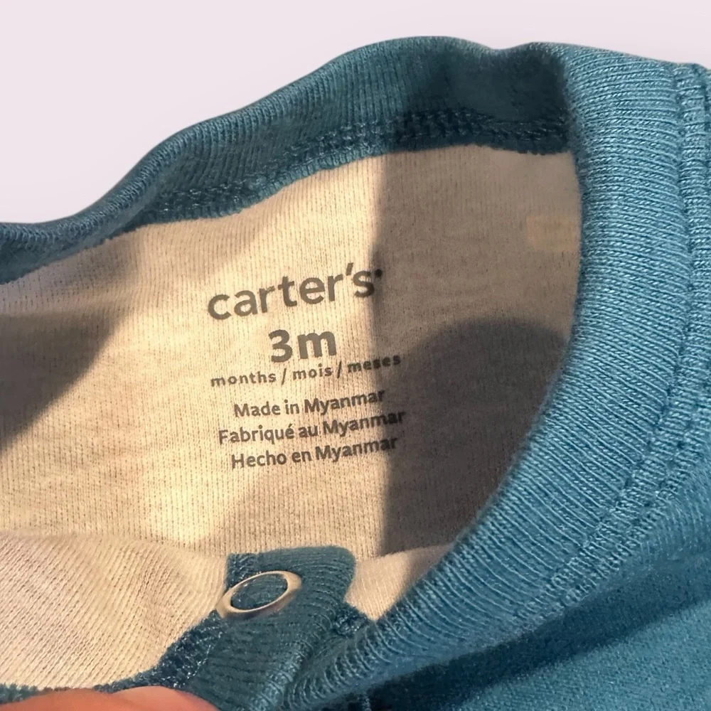 NWOT Baby Carter's Teal Animal Patterned One Piece Footies Size 3 Months